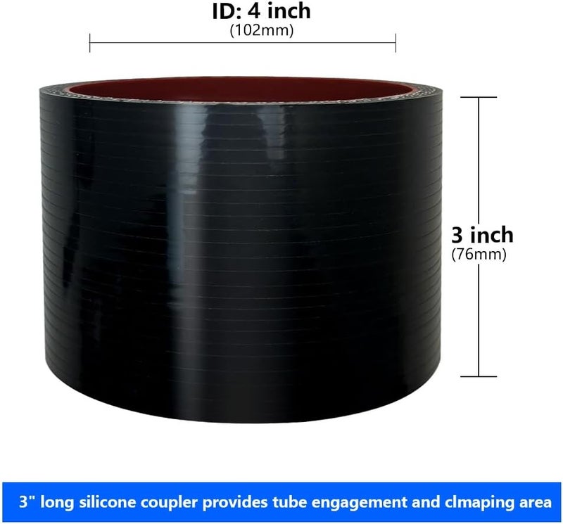 KDP 4.0" ID Straight Silicone Hose Coupler with 2 SS304 Worm Clamps, High Temp 4-Ply Reinforced 5MM Wall 3.0" Length(Qty 1) For Pipes Connecting… - Image 2